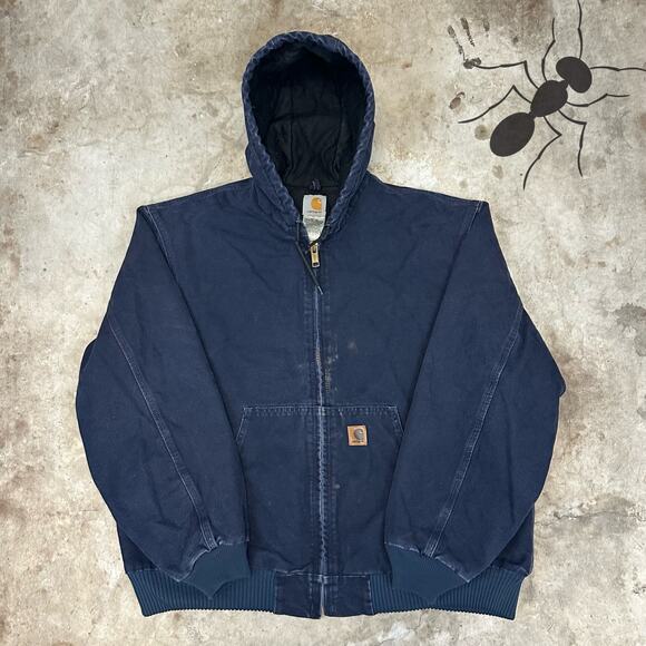 Vintage Y2K MDT blue Carhartt quilted hooded work wear jacket